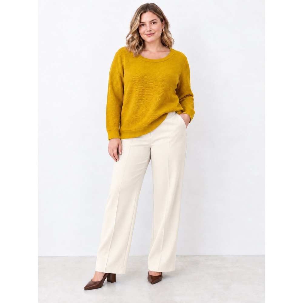 LOFT Plus Sweater 14 Mustard Yellow Textured Popcorn Knit Crew Neck Pullover